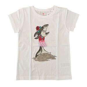 NWT J. Crew Girls' White "Surf & Turf" Hawaiian Shark T-Shirt - SIZE 4-5